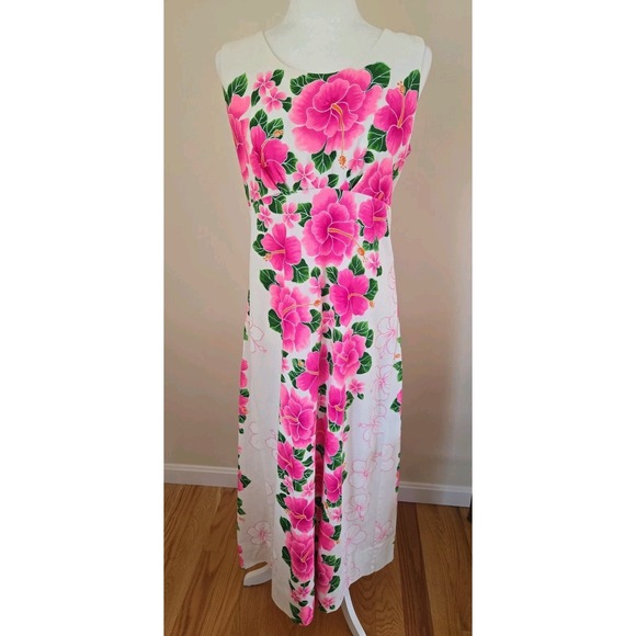 Pomare Dresses & Skirts - VTG Rare Pomare Hawaiian Sleeveless Cotton Dress Empire Waist Back Pleated 14